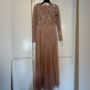 Beautiful maxi, formal, vintage, rose gold dress